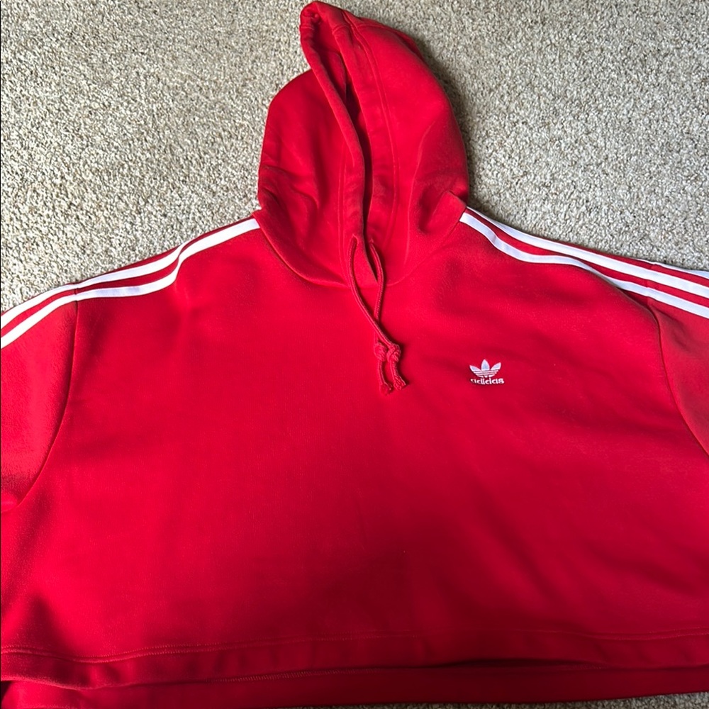 Adidas Scarlet Hoodie with White Accents CROPPED